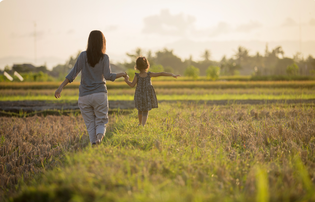 Mother and child walking together