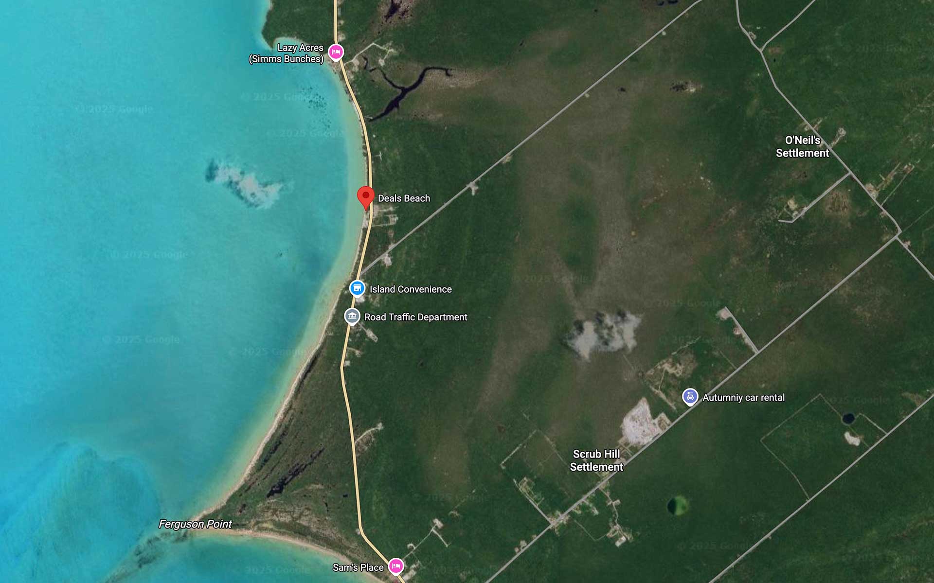 Deals Beach, Long Island, Bahamas Map