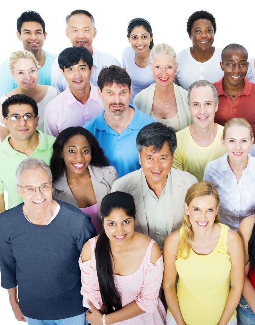 group of diverse people smiling at camera