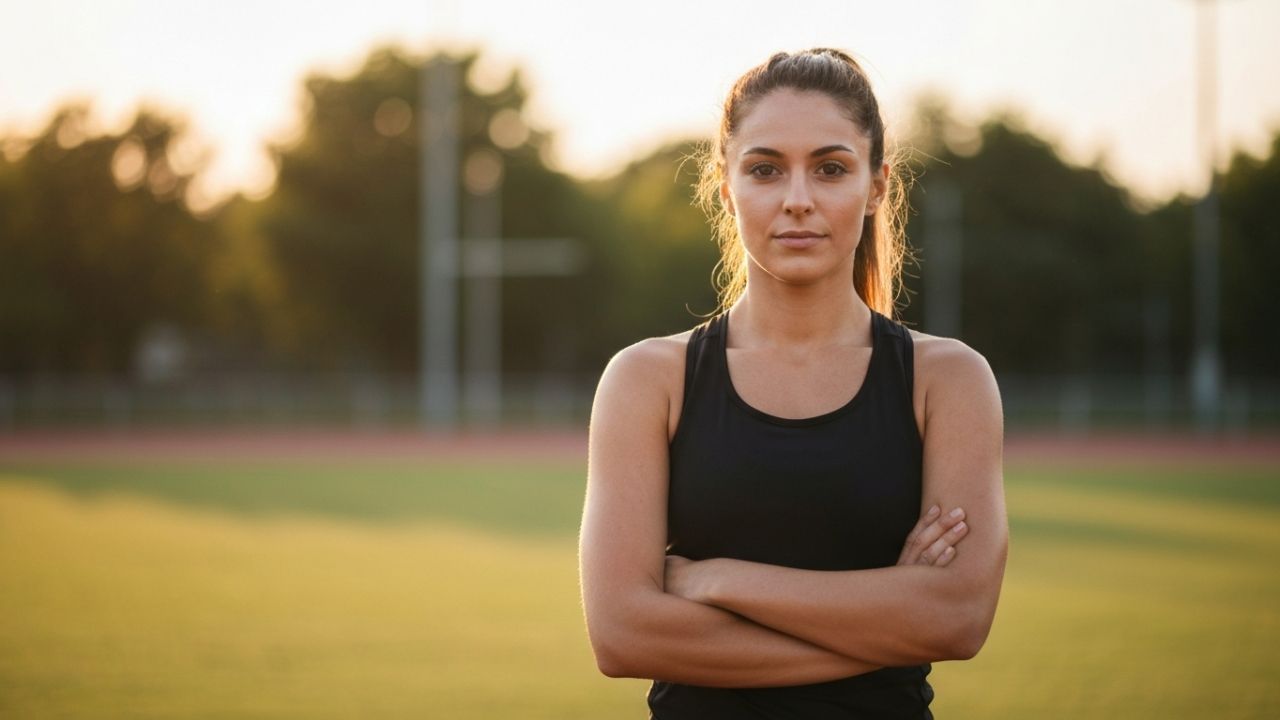 Unbreakable Mental Strength Module 1 Image of a Confident, Relaxed, Yet Collected Female Athlete Standing with Arms Crossed