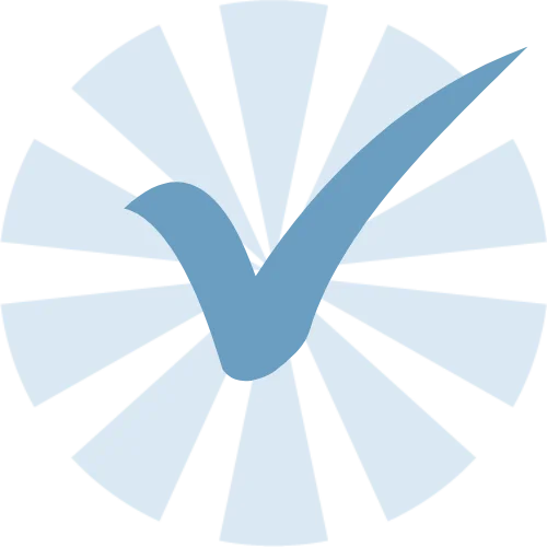 vaaleansininen pyöreä ikoni, jonka päällä tummansininen oikein -merkki