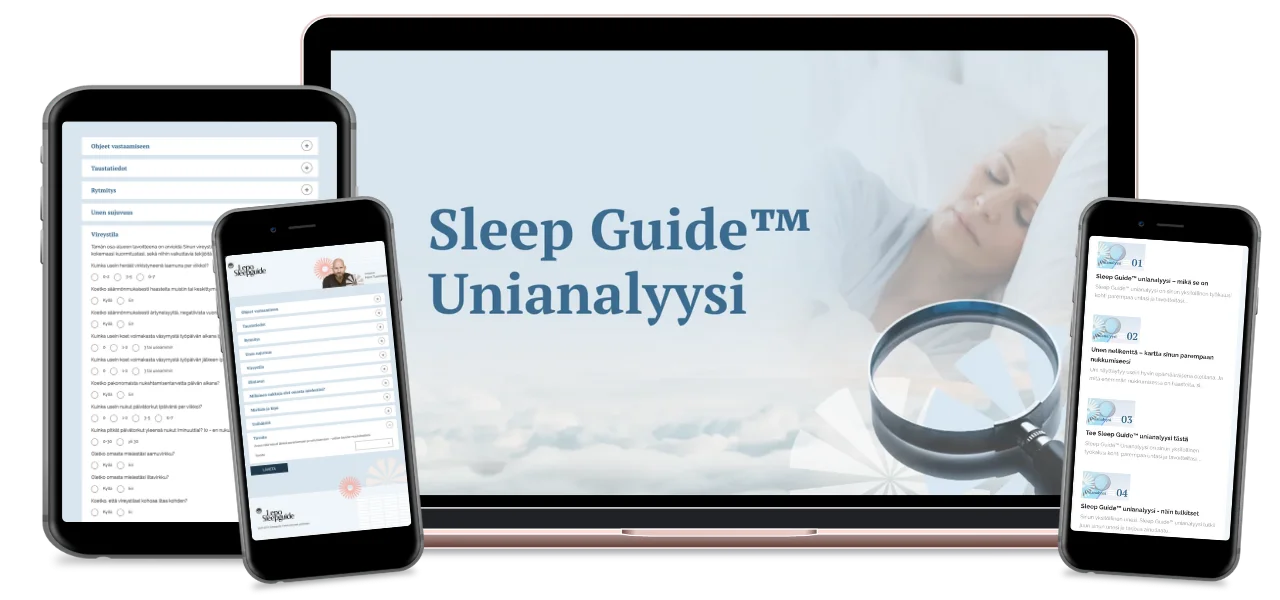 unianalyysi esiteltynä tietokoneen ja puhelimen ruuduilla