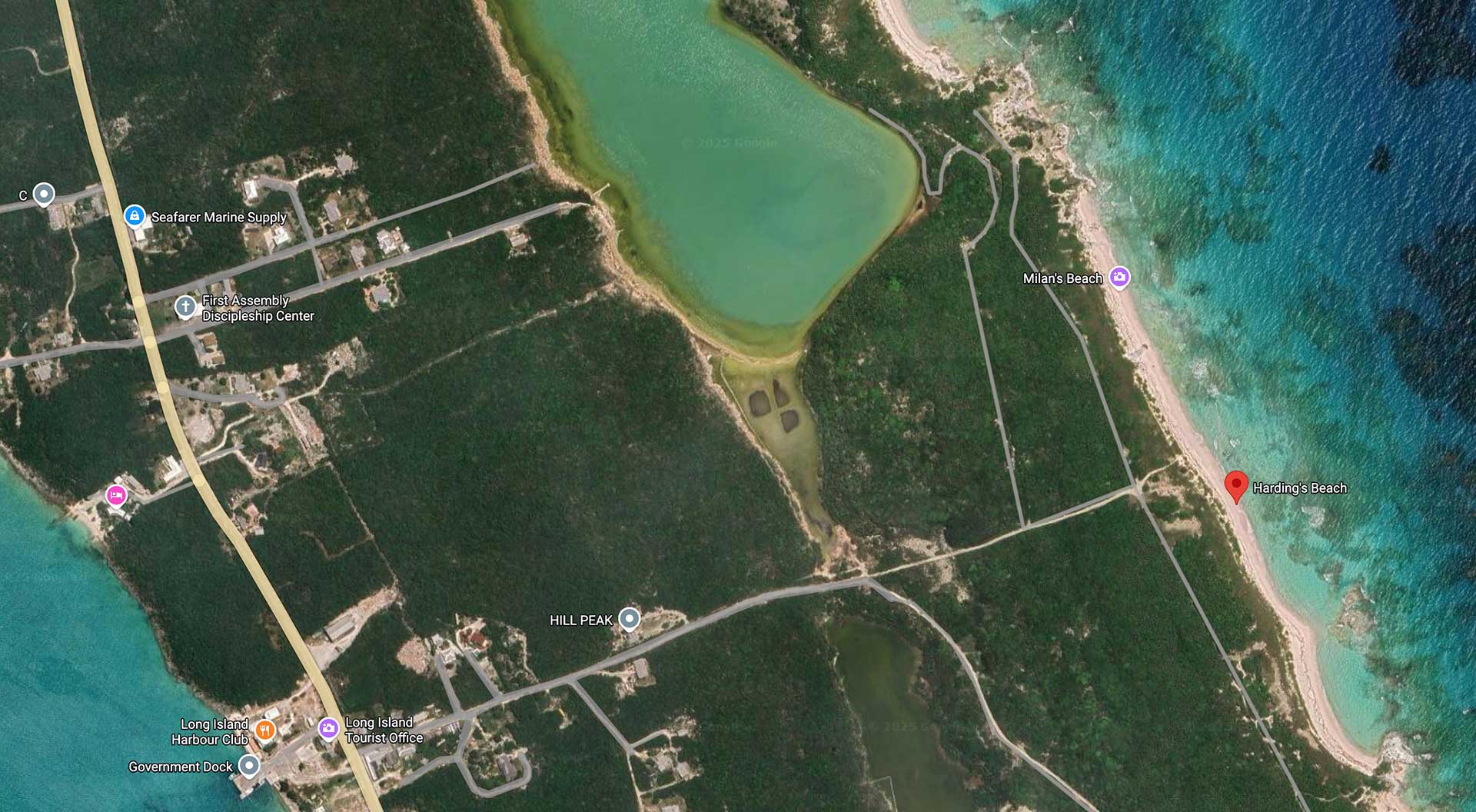 Harding's Beach, Long Island, Bahamas Map