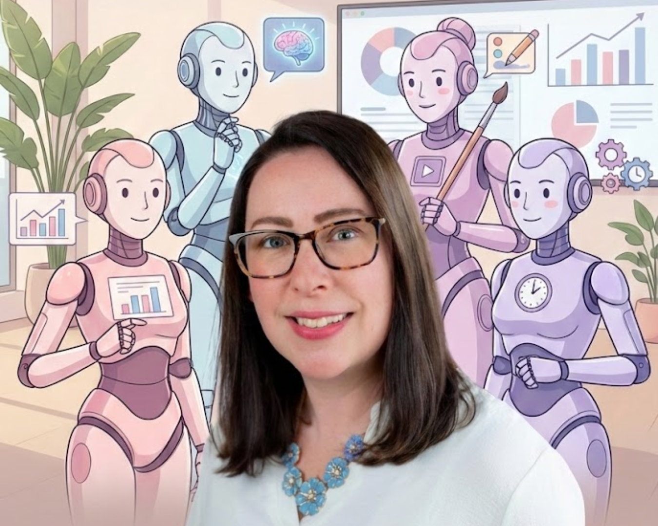 Woman with her AI business team
