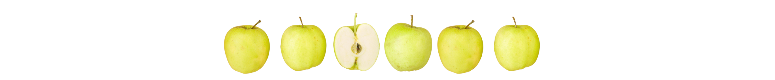 decorative image of a row of 6 green apples