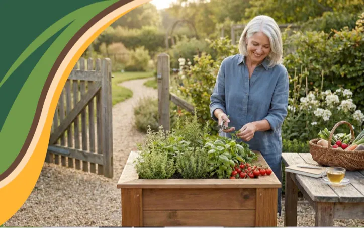 A joyful woman in her 60s with short white hair laughs while holding a yoga mat on a sunlit park path, showing confidence and vitality.