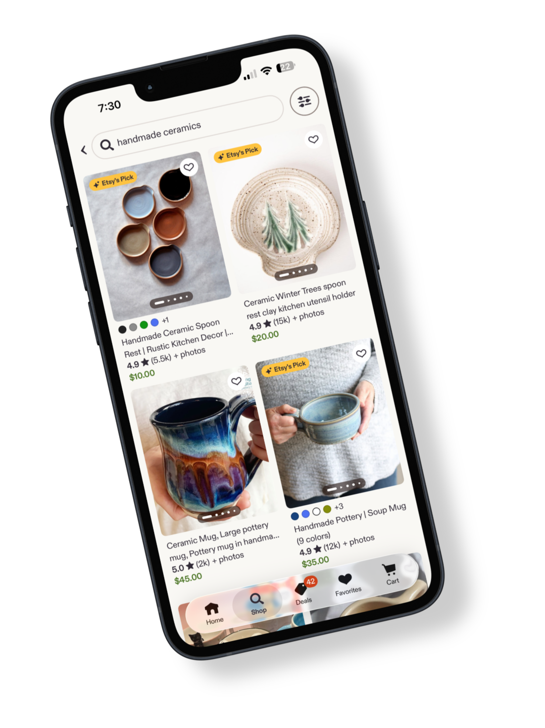 Etsy Search grid of handmade ceramics