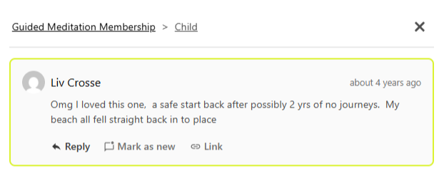 Testimonial from Liv Crosse: "Omg I loved this one,  a safe start back after possibly 2 yrs of no journeys.  My beach all fell straight back in to place." (Child Archetype Journey)