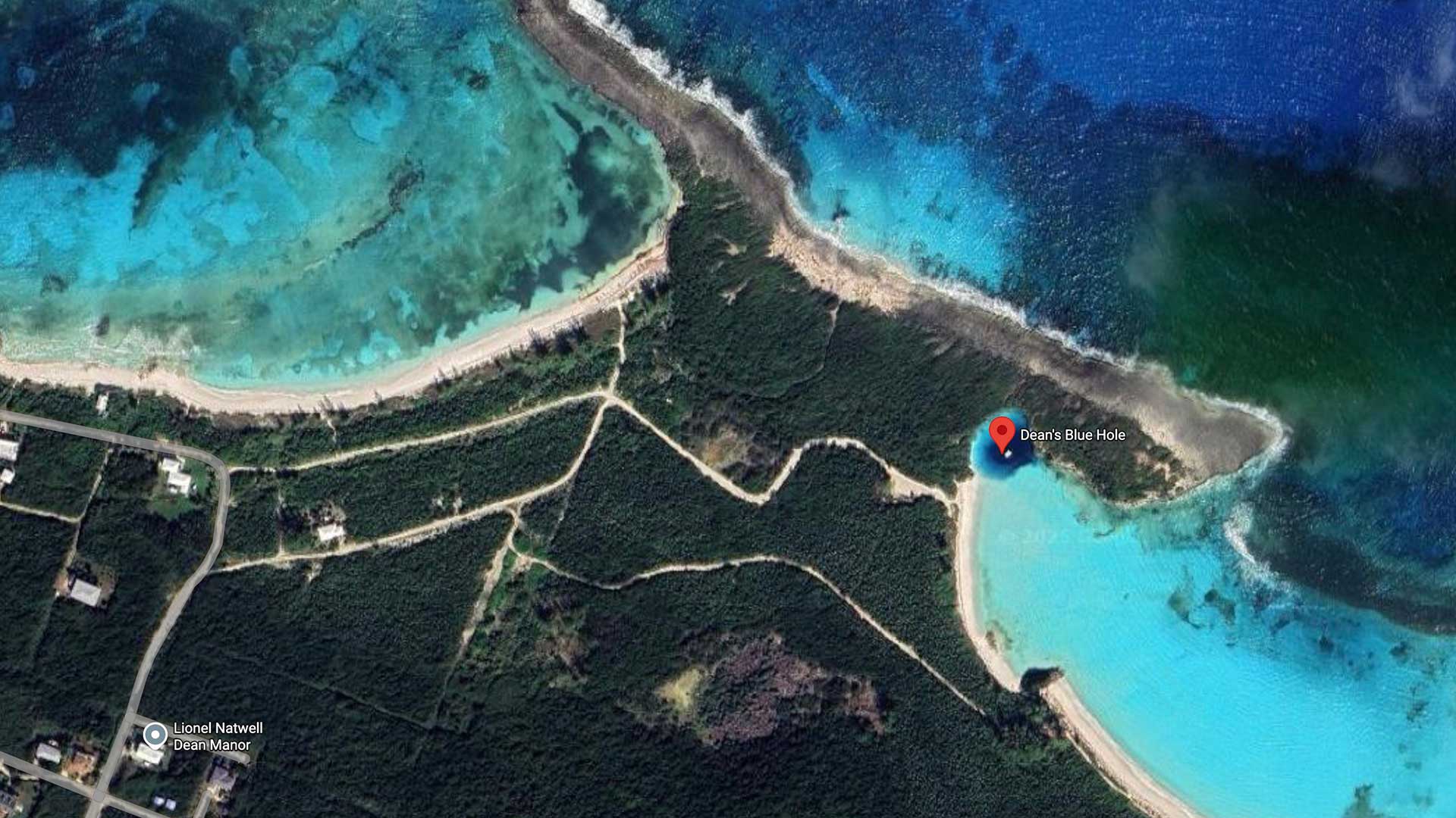 Dean's Blue Hole, Long Island, Bahamas Map