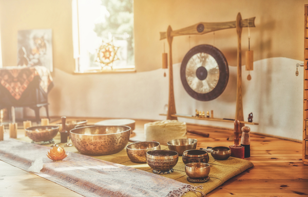 A sound healing studio with lots of instruments