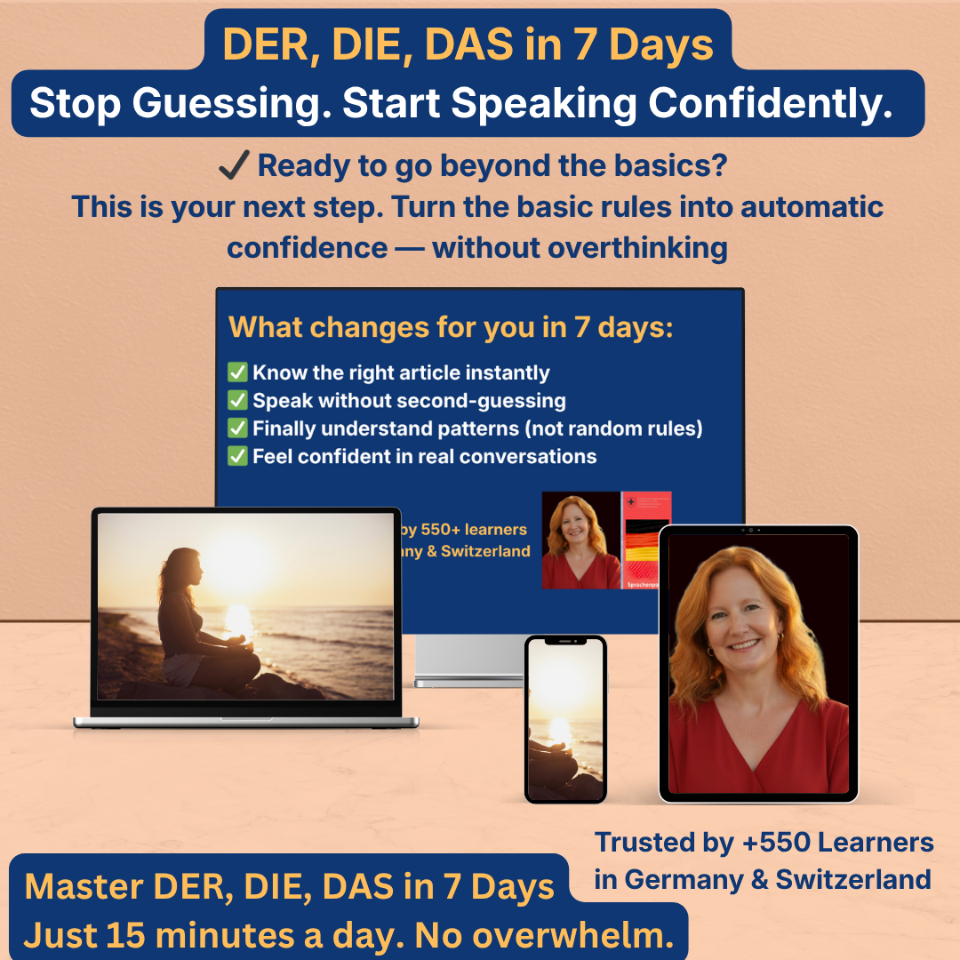 Online German course helping expats confidently learn der, die, and das in 7 days without overwhelm.