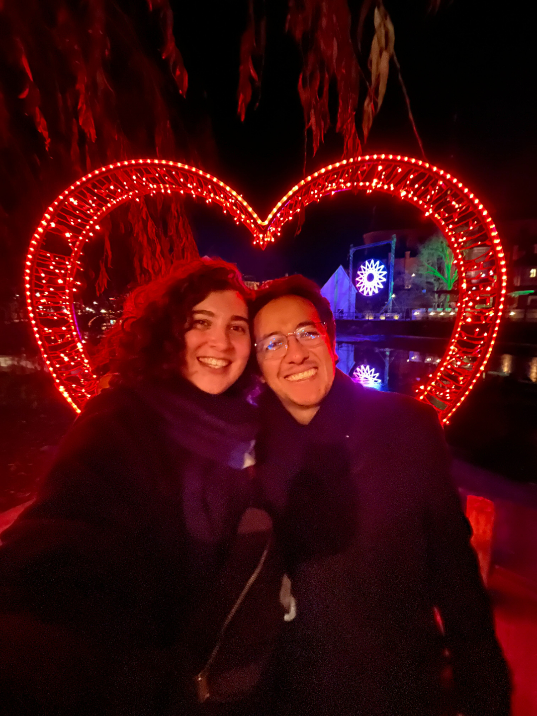 Ren&eacute;e and life partner at Uppsala festival of lights in Sweden during 2025 live-abroad trip