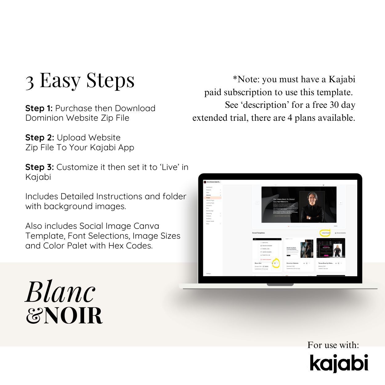 Image showing Kajabi template installation in 3 easy steps