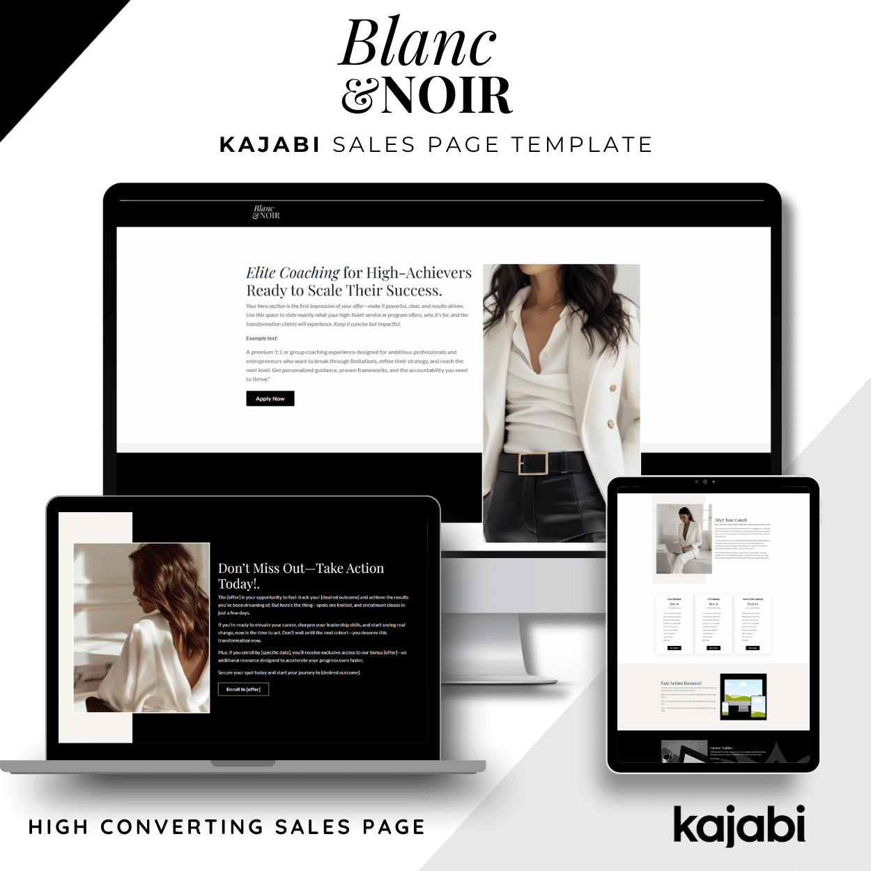 Blanc & Noir Kajabi Website Template 