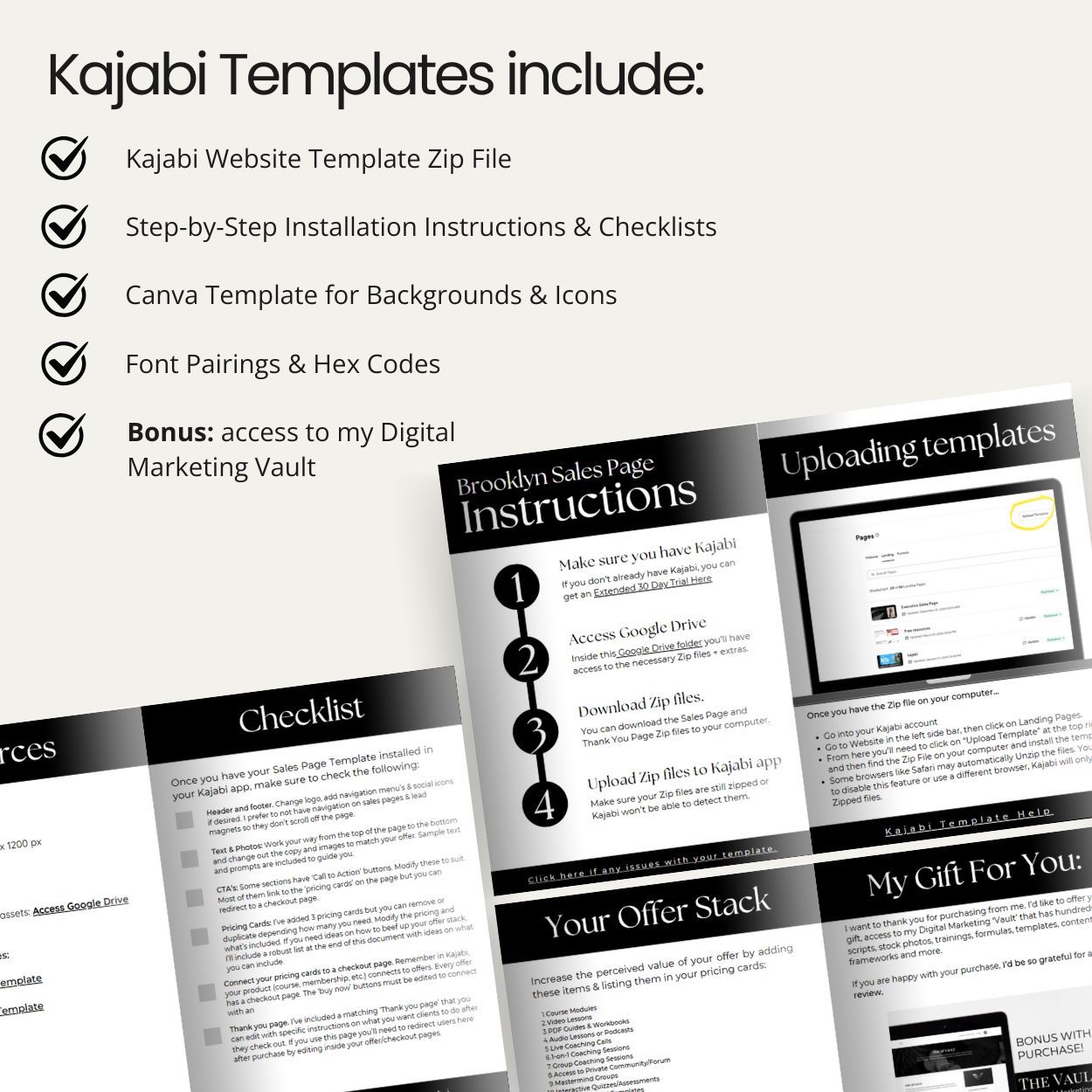 Flat lay of Kajabi template installation instructions