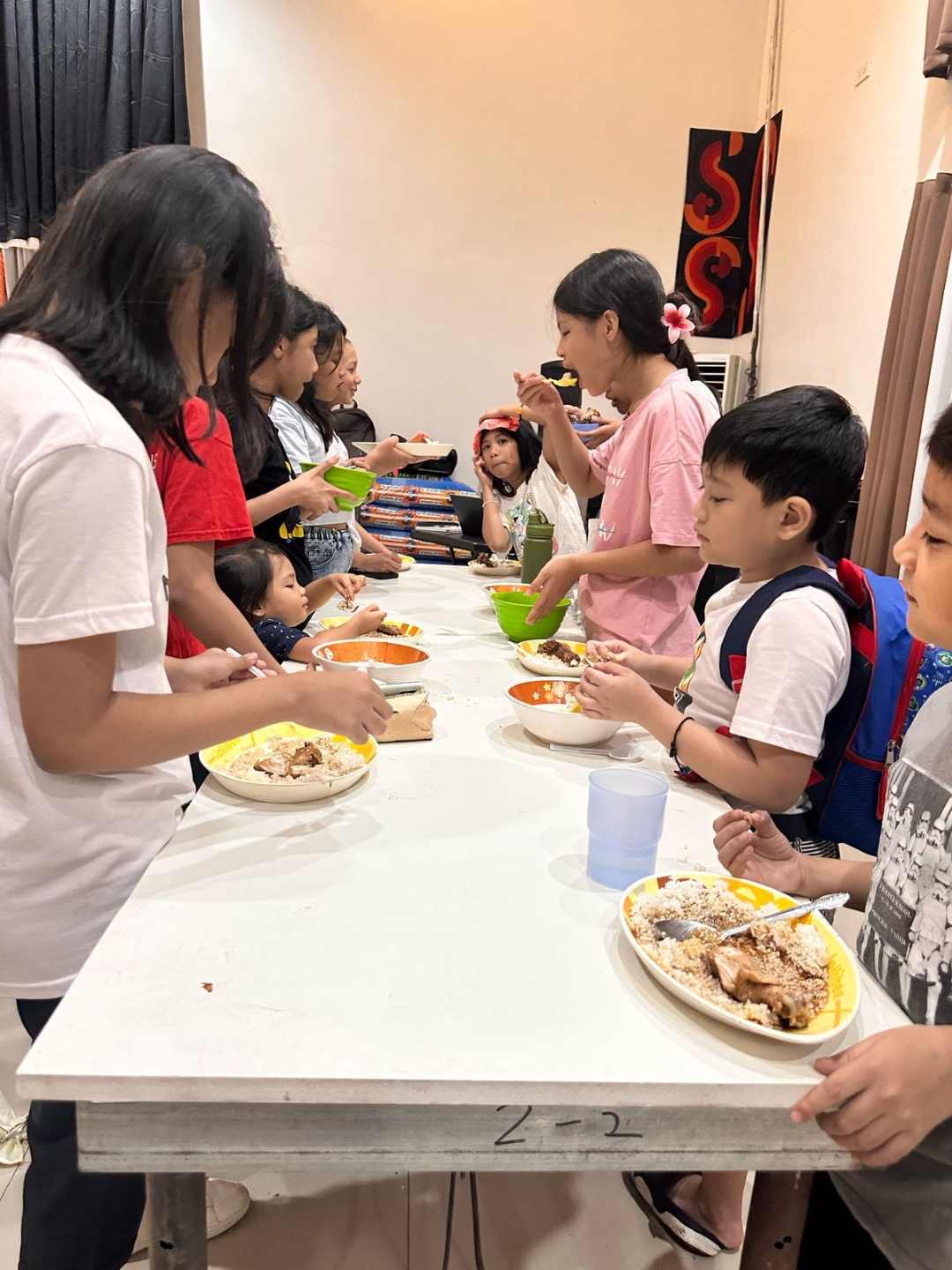 Bowls of food ready for children