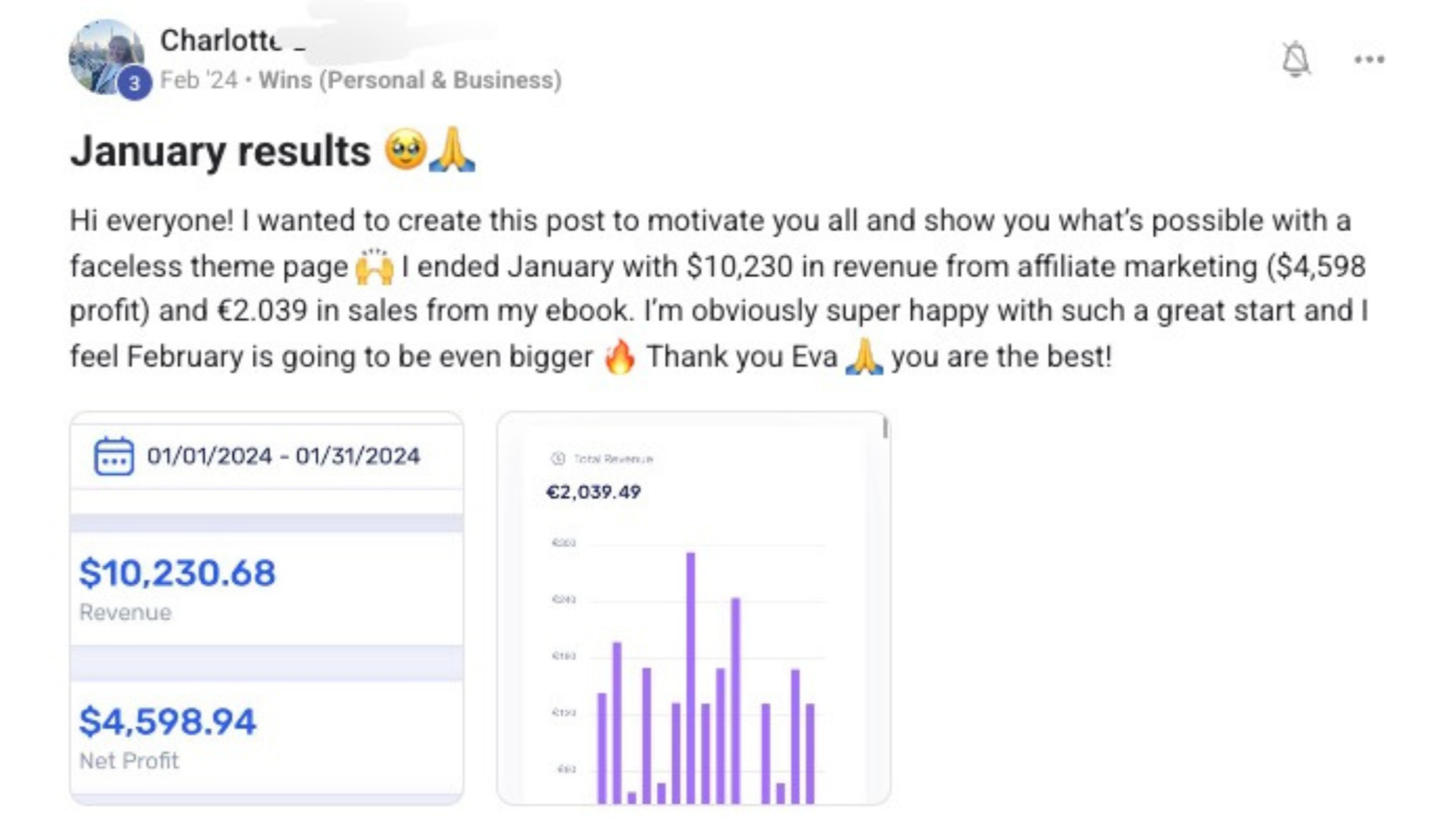 Image of a woman with red hair, laughing, with a caption that reads, 'Kirsten made 20x ROI on her ad spend on digital products ranging from $17-97 each.'