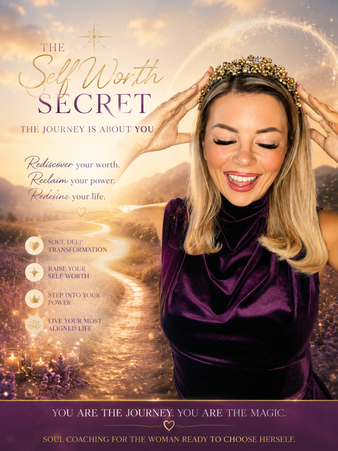 Woman coach standing confidently with The Self Worth Secret brand, inspiring self-worth and feminine empowerment