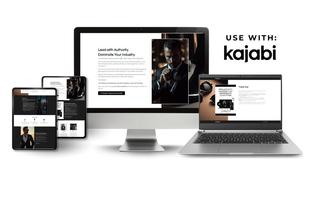 Dominion Kajabi Lead Magnet Landing Page shown on a desktop computer 