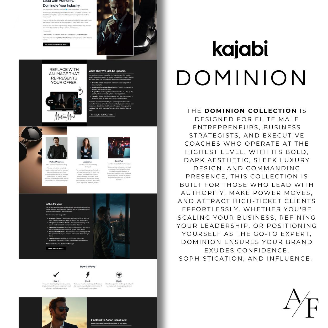 Graphic showing the Dominion Kajabi Lead Magnet Landing Page in a full screen shot