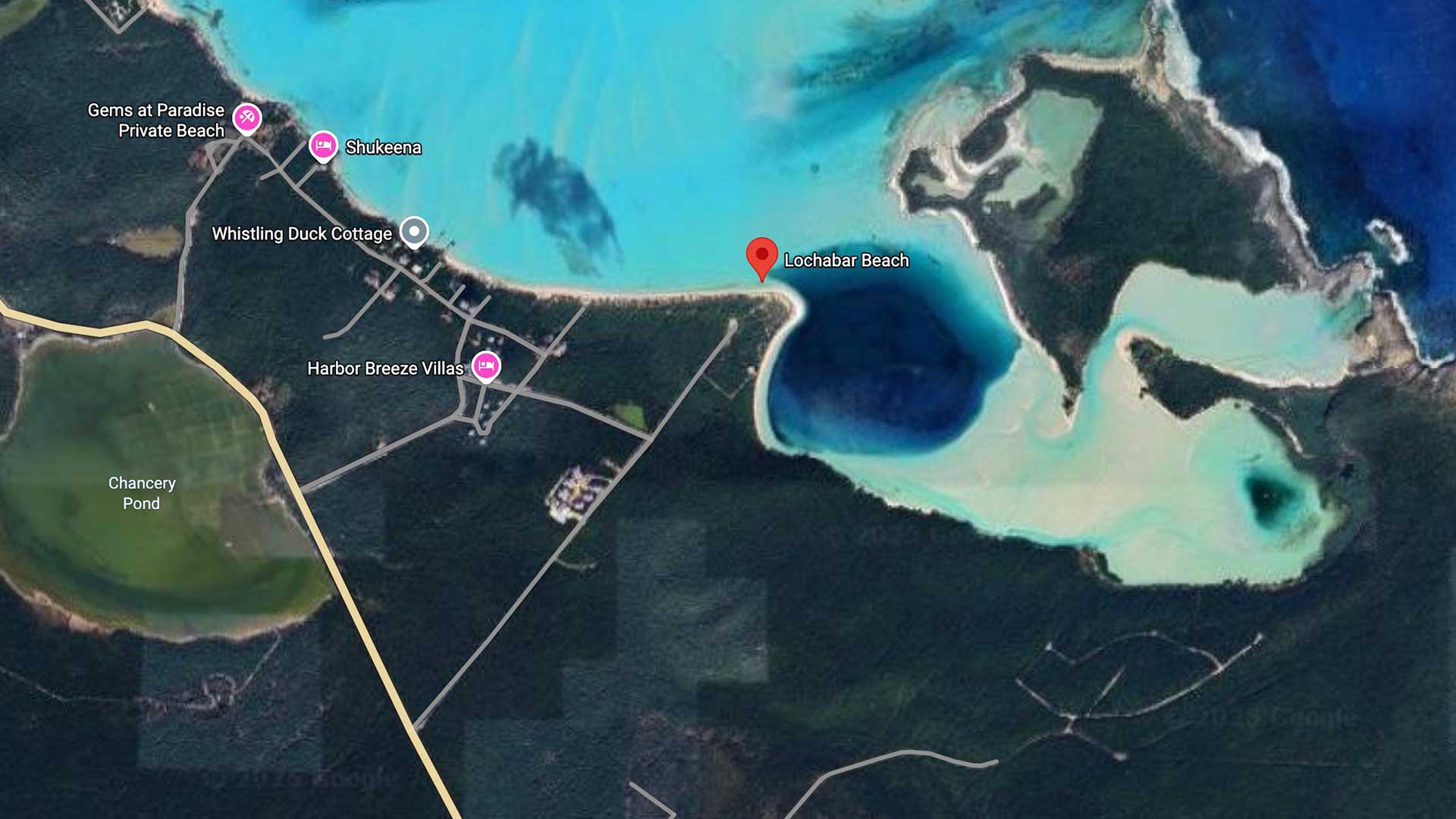 Lochabar Beach, Long Island, Bahamas Map