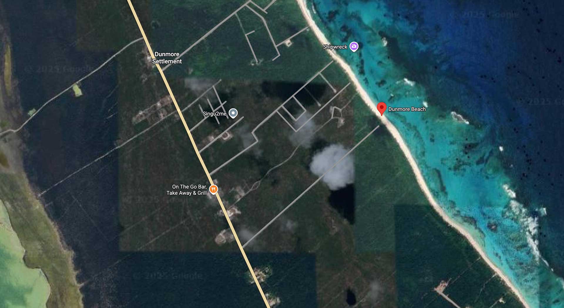 Dunmore Beach, Long Island, Bahamas Map