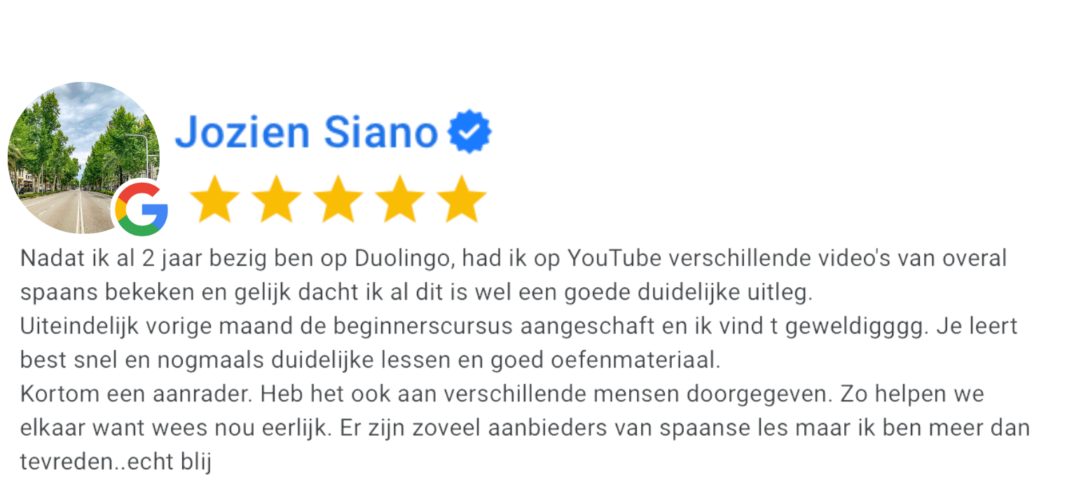 5-sterren review van Jozien Siano over online Spaans leren — beter verstaan en spreken in korte tijd