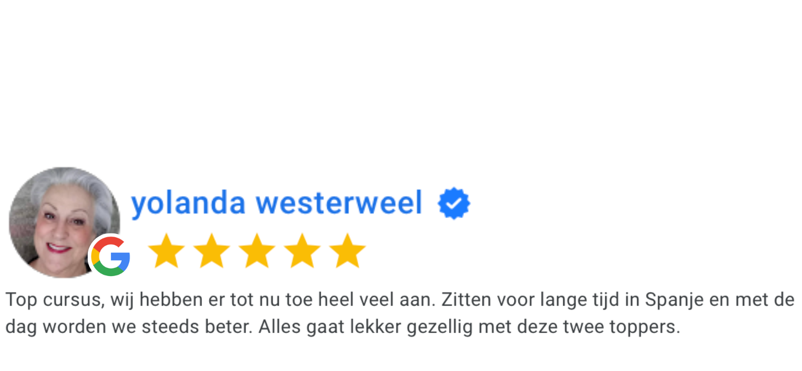 "Met Overal Spaans leer ik meer dan in vijf seizoenen klassikale les. Mijn uitspraak is beter en ik leer op een supermakkelijke manier." – Jolanda Been