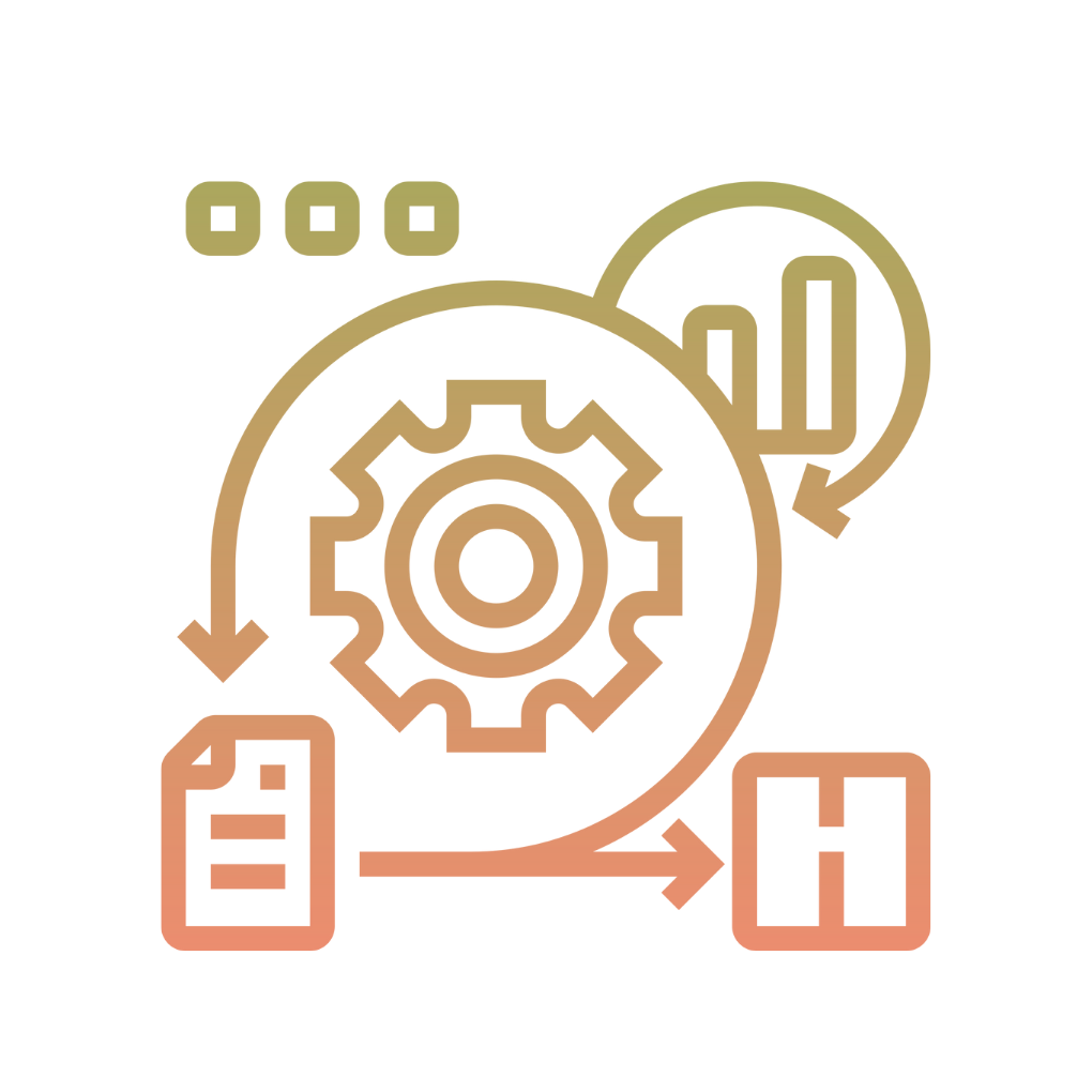 A simple icon image of a woman standing on a speaker platform with two microphones in front of her.