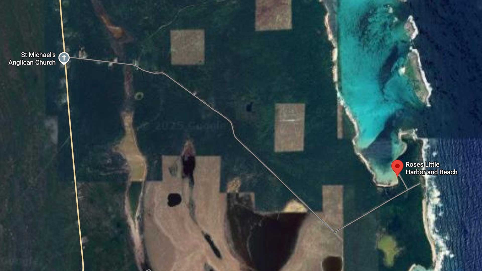 Roses Little Harbor and Beach, Long Island, Bahamas Map