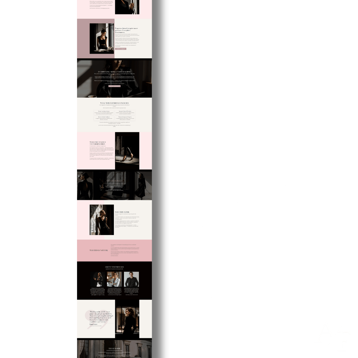 Milano Kajabi sales page template showing 16 high-converting long-form sales page sections in an editorial layout