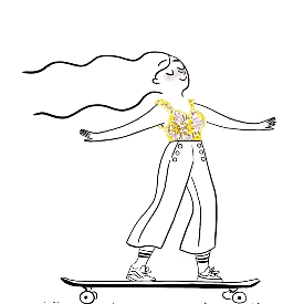 GIF of a Joyful Woman Skateboarding