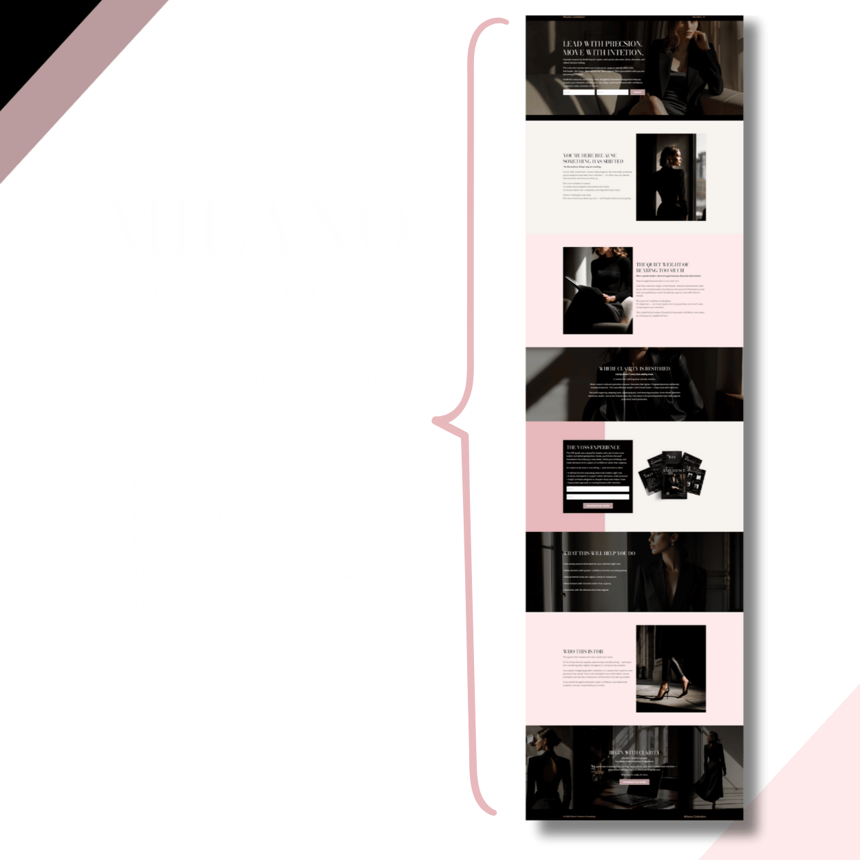 Milano Kajabi website template responsive design shown on tablet with elegant neutral color palette