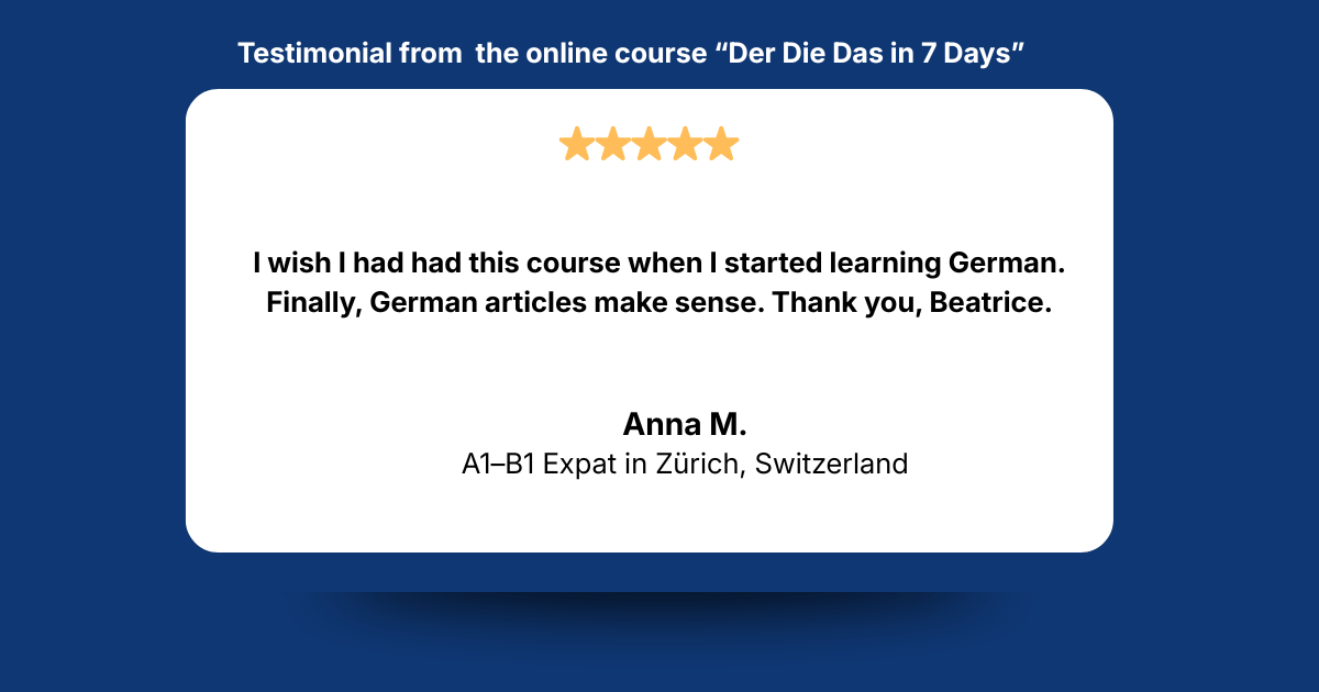 Expat in Zurich understanding der die das through a structured German course.