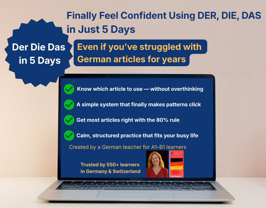 Free German workbook for expats learning der, die, and das with a simple and structured system.