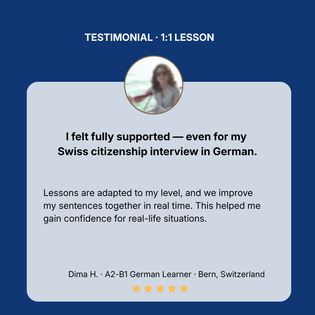 Expat in Switzerland preparing for a Swiss citizenship interview in German.