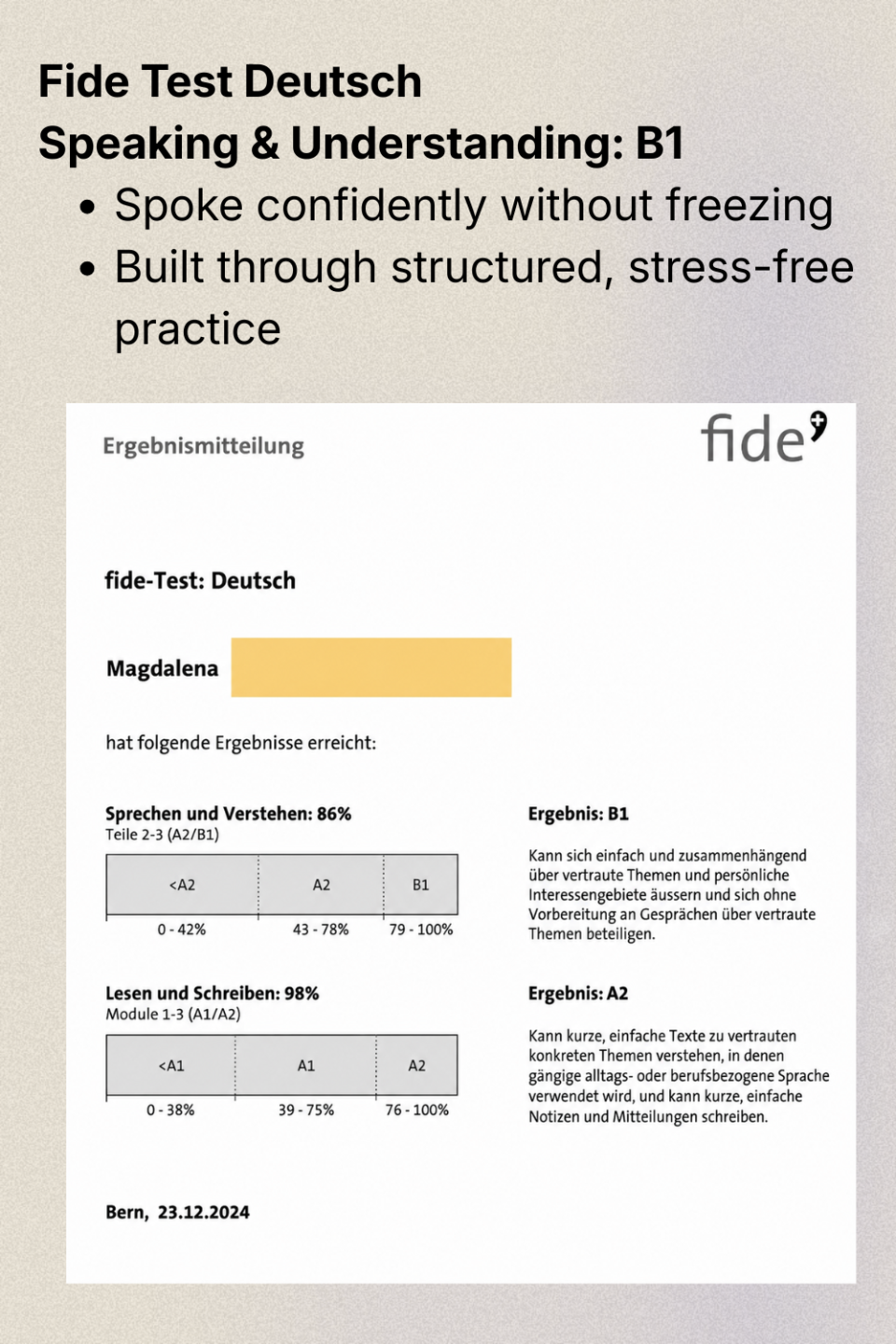 Successfully passed German FideTest B1