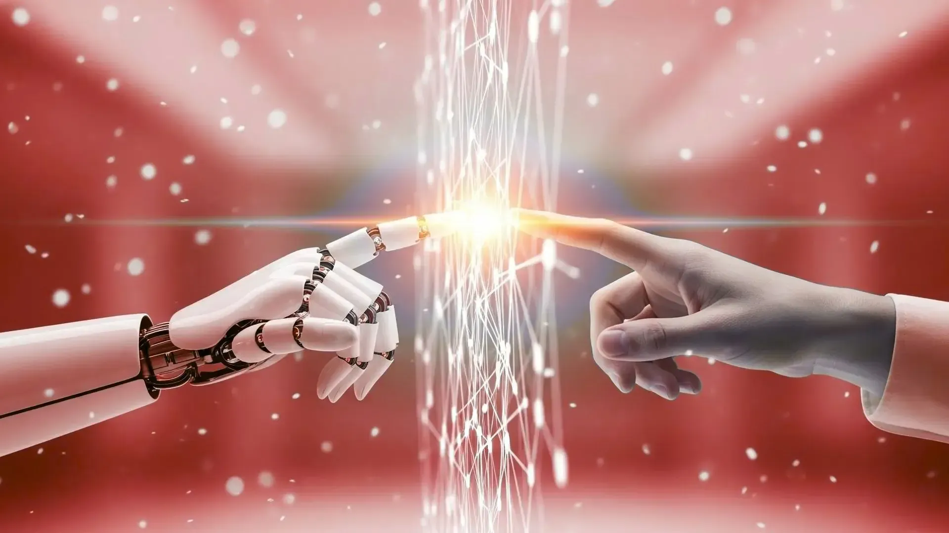 AI robot touching human hand