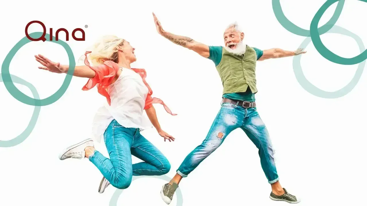 Happy couple jumping in the air