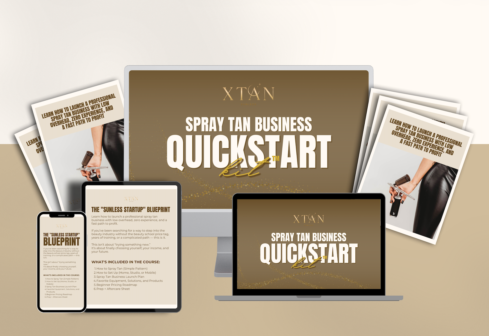 X-Tan Sunless Beginner’s Spray Tanning Certification Course digital and printable training materials for starting a luxury spray tan business – available at xtansunless.com