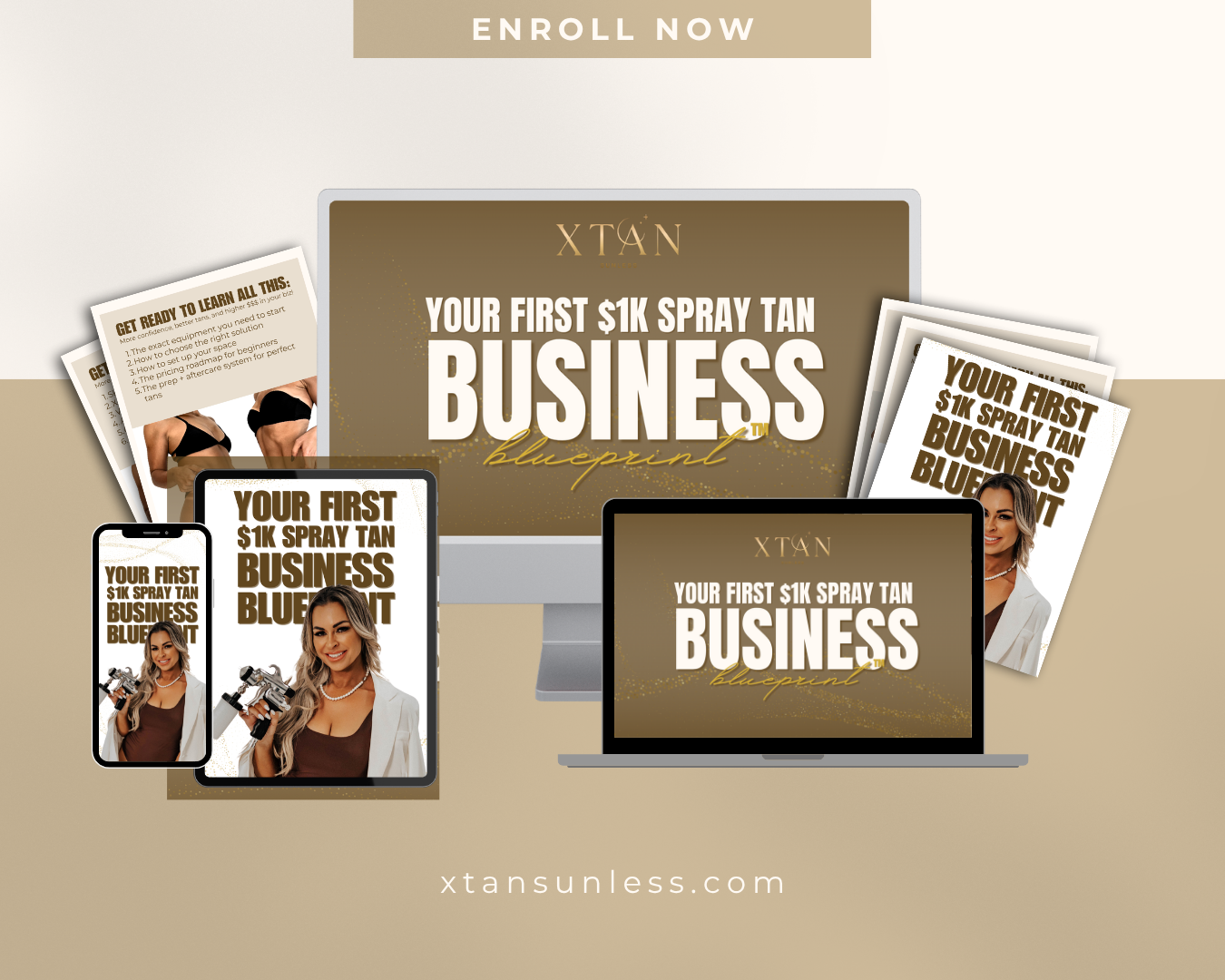X-Tan Sunless Beginner’s Spray Tanning Certification Course digital and printable training materials for starting a luxury spray tan business – available at xtansunless.com