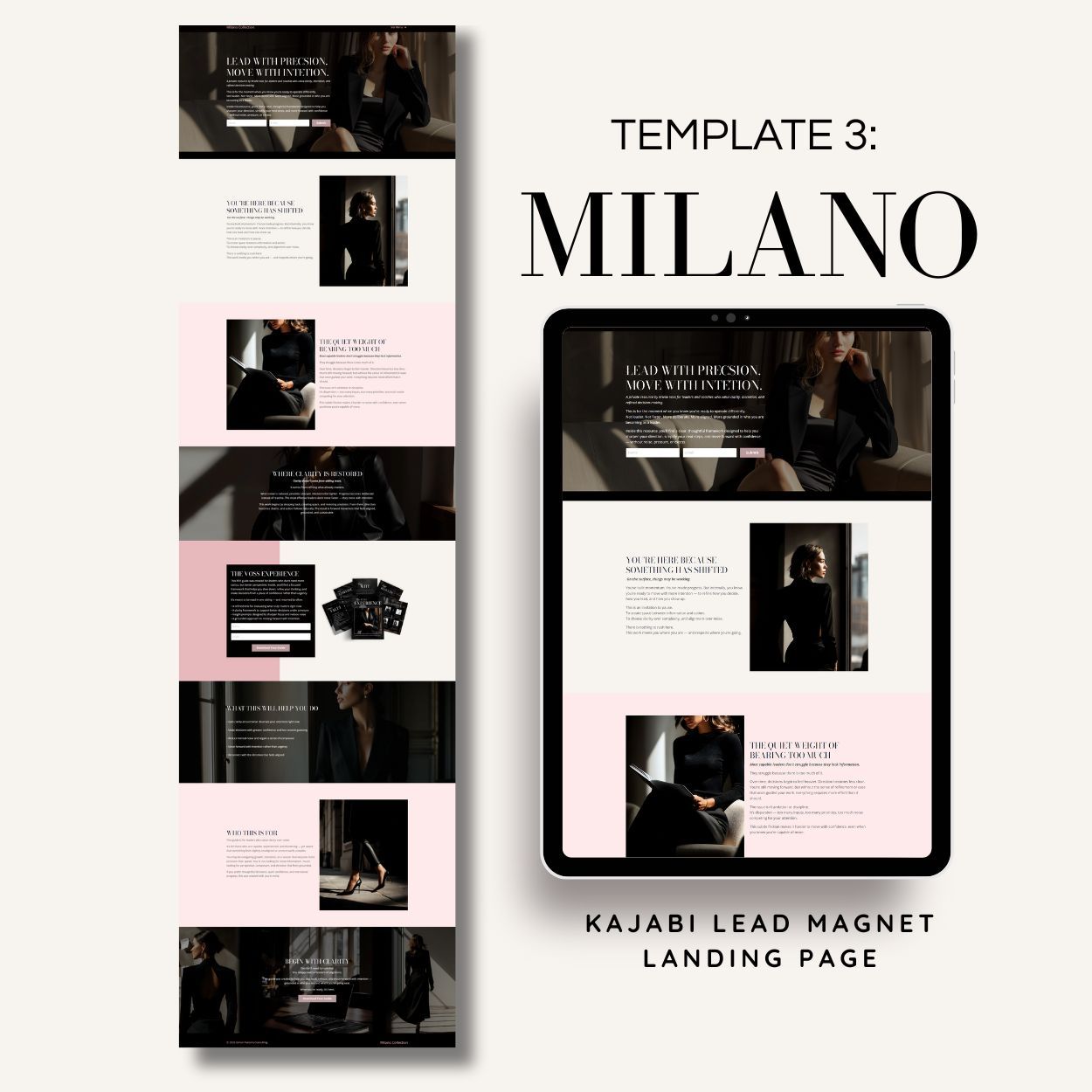Milano Kajabi lead magnet landing page template for growing an email list with a premium brand