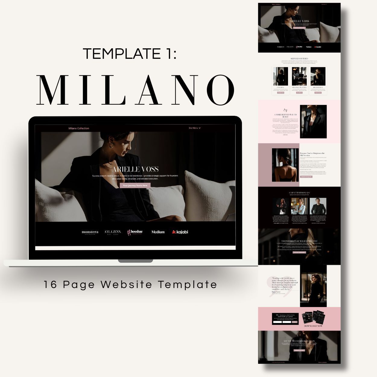 Luxury Kajabi homepage design for coaches using Milano website template on desktop and mobile