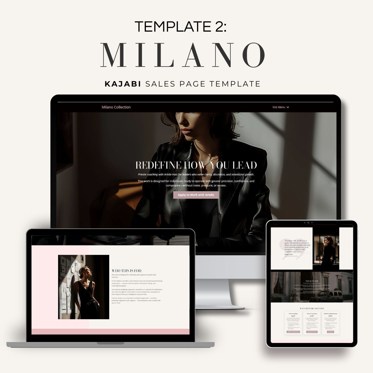 Milano Kajabi sales page template designed for high-end coaches and consultants