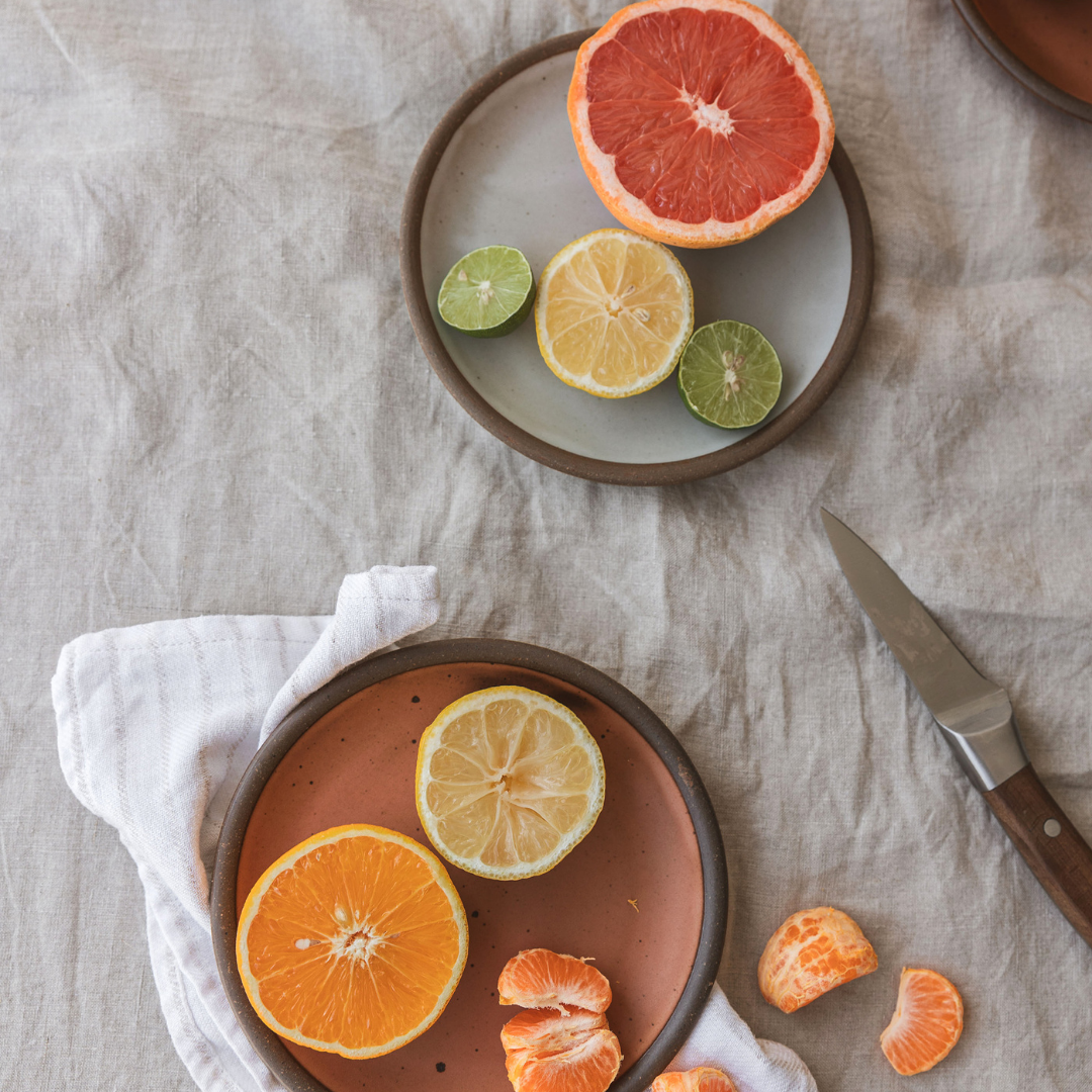 Sliced citrus on table
