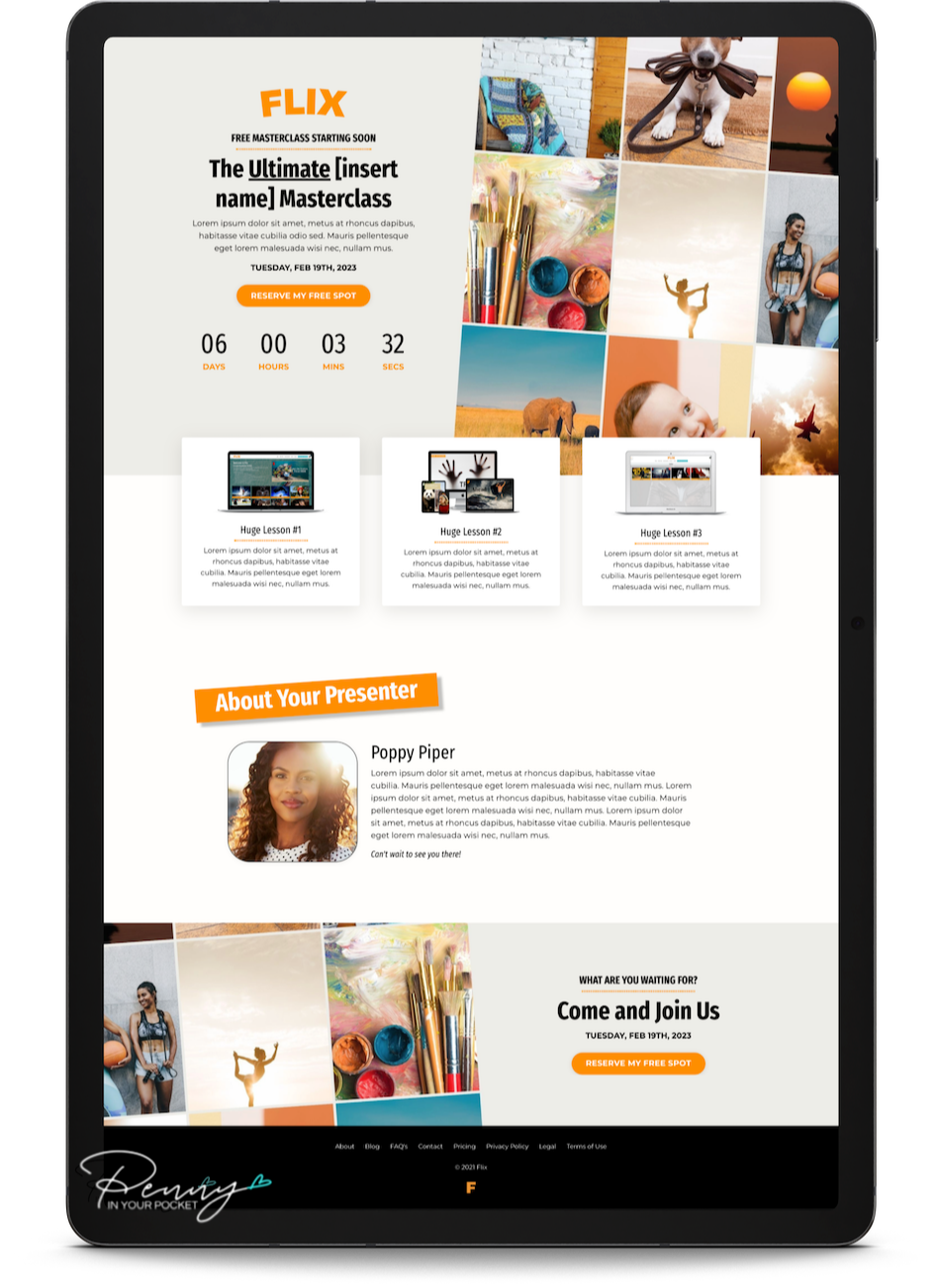 Kajabi Premium Template for a Webinar - in the Flix Style