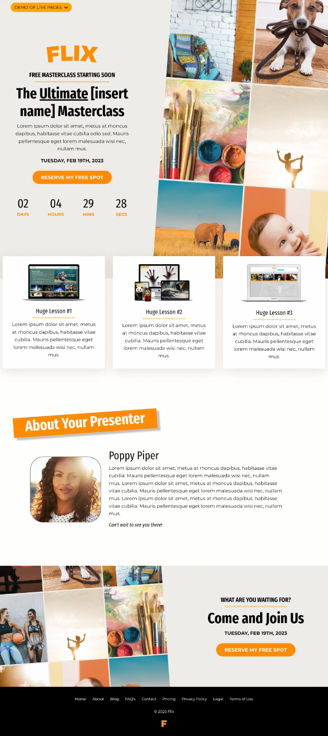 Kajabi Premium Template for a Webinar - in the Flix Style