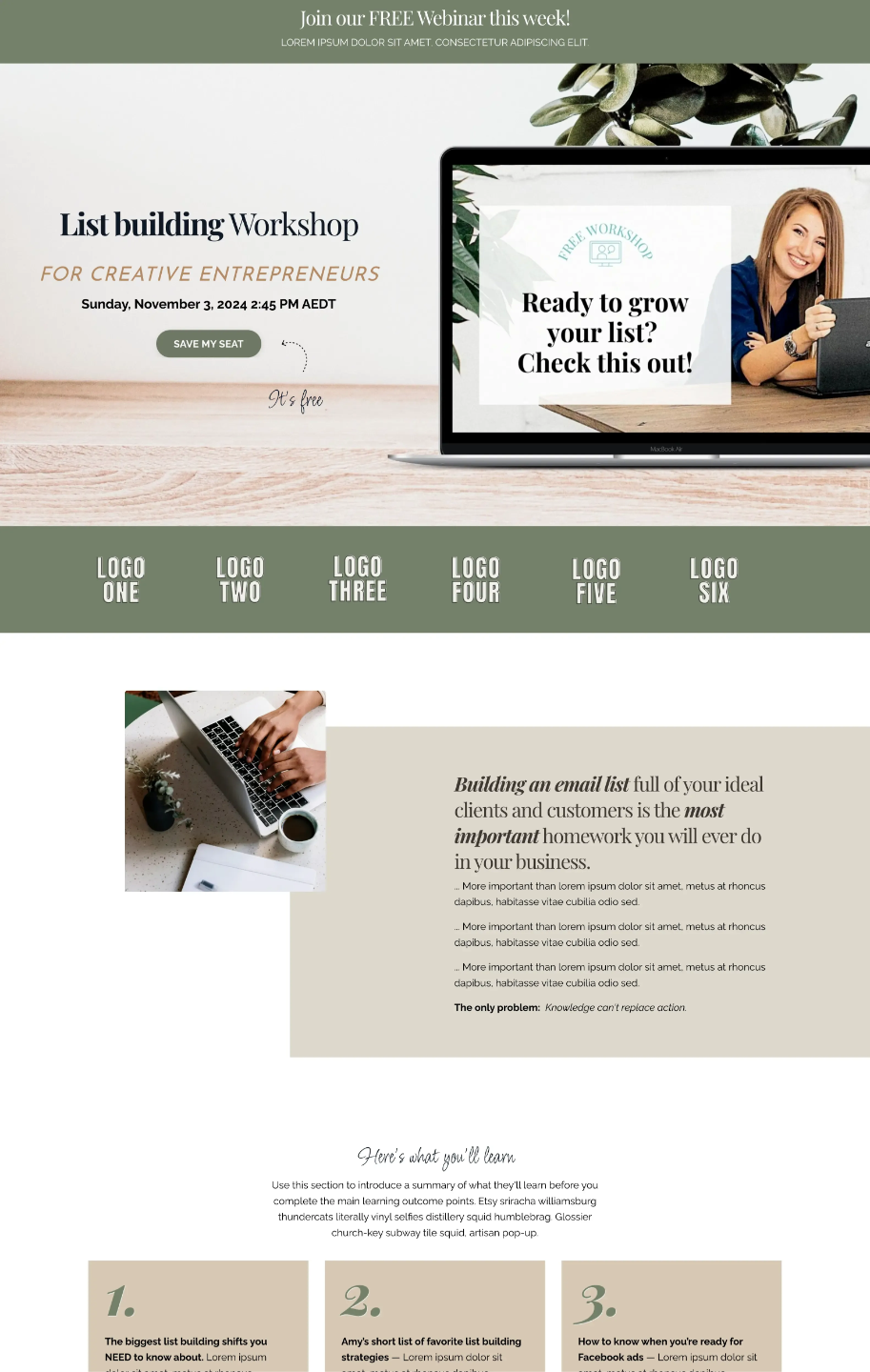 Kajabi Premium Template for a Webinar - in the Aimee Blue Style