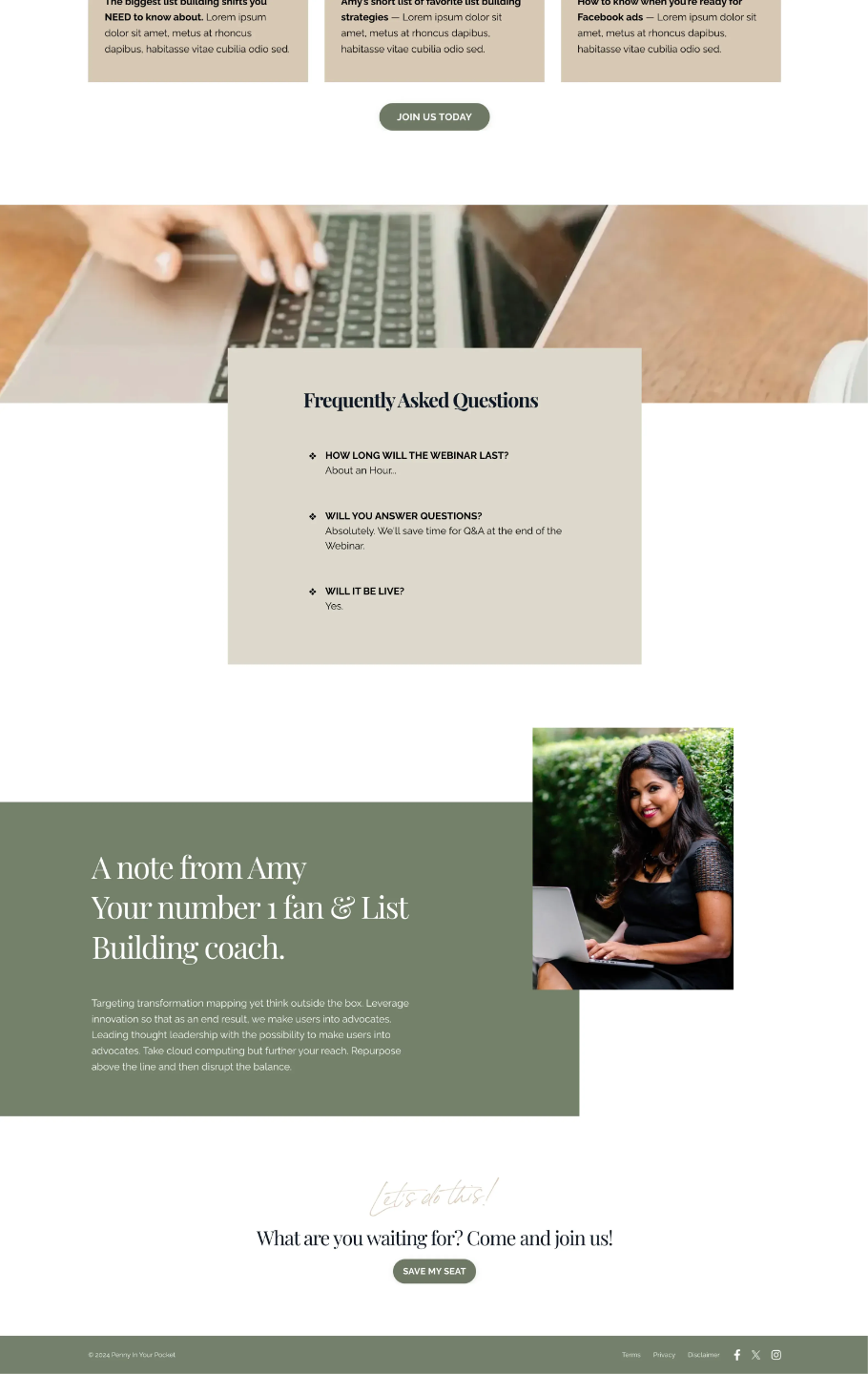 Kajabi Premium Template for a Webinar - in the Aimee Green Style