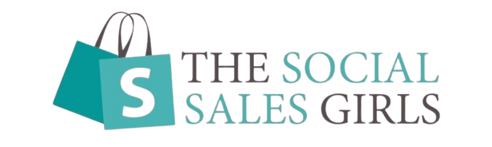 logo for The Social Sales Girls is blue shopping bags with an 